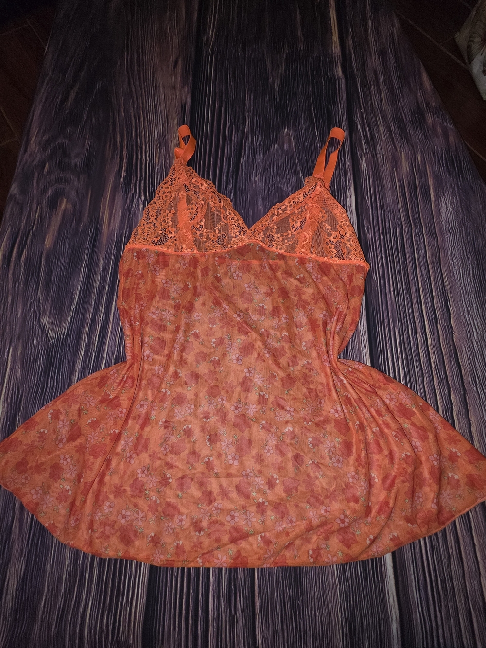 Women's Orange Floral Lace Chemise
